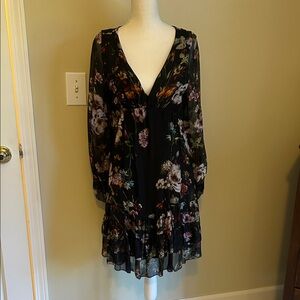 Sheer Black Floral Long Sleeve Dress